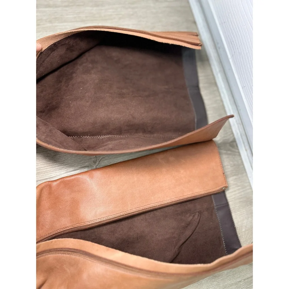 J. Jill Cognac Brown Leather Tall Riding Boots 8 Knee High Buckle Strap Zip